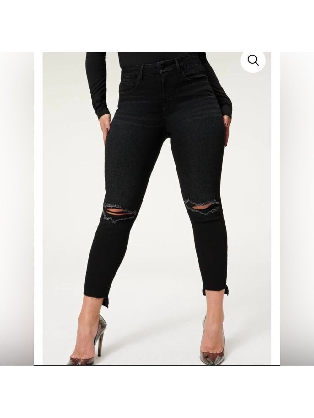 Good American  Skinny Black Distressed Crop Jeans Size 8
